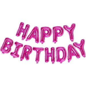 Set Baloane din Folie Metalizata, Flippy, Model Happy Birthday, Litere de 40 cm, Baloane Party, Ambalaj Individual, Pai, Ata si Adeziv Incluse, Umflare cu Aer sau Heliu, Mov - Img 1