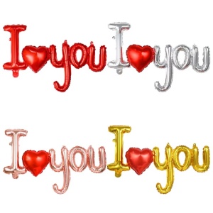 Set Baloane Folie Metalizata, Flippy, Model I LOVE YOU cu Inimioara, 54x97 cm, Tematica Ziua Îndrăgostiților, Ambalaj Individual, Pai Inclus, Umflare cu Aer sau Heliu, Auriu - Img 4