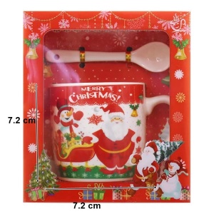 Set cana ceramica cu lingurita Flippy, 200 ml, tematica Mos Craciun cu sanie, multicolor - Img 2