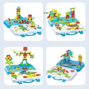 Set Constructie Bormasina Magica cu Servieta, Flippy, 310 Piese, Albastru, Piese Multicolore, Plastic, 31x46 cm - Img 5