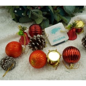 Set de 24 ornamente de brad, Flippy, de tip Glob, Rosu/ Maro, din polistiren, cu finisaj sclipitor , cutie 5 cm adancime x 29 cm lungime x 19 cm inaltime - Img 9