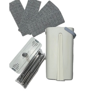 Set de Curatenie, Flippy, Mop si Galeata, Capacitate 5.7 l, 4 Rezerve Microfibra Incluse, Plastic, Utilizare Umeda/Uscata, Stoarcere Fara Maini, Albastru/Alb - Img 1