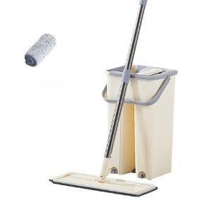 Set de curatenie Flippy, mop si galeata, galeata 6 l, 2 rezerve microfibra incluse, design modern, pentru interior, material plastic, peri sintetici, plat, cu storcere, bej - Img 3