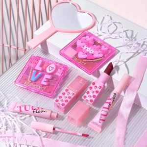 Set de Machiaj, KEVIN & COCO, 22 Culori, Model Lalele, 2 Palete de Farduri, 2 Lip Gloss-uri, 2 Lip Stick-uri, 1 Oglinda Inimioara, 15.7 x 21 x 4 cm, Multicolor - Img 10