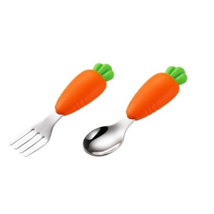 Set diversificare bebelusi Flippy, din silicon, 26 x 15 cm, 1 farfurie compartimentata in forma de iepure, lingurita si furculita, pai, perie pai, fara alergeni, ventuza fixare, forma creativa, bleumarin - Img 4