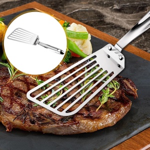 Spatula flexibila Flippy, Fish Turner, din otel, durabila, cu margini subtiri pentru taiere, pentru carne, oua, peste, multifunctionala, argintiu - Img 2