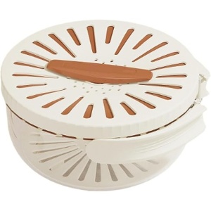 Strecuratoare 2 in 1 pentru Fructe si Legume, Flippy, Cos de Scurgere si Cutie de Depozitare, 15.5 x 8.3 cm, din PP, cu Maner si Capac, Maro - Img 1