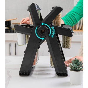 Suport Pentru Condimente Rotativ, Flippy, Multifunctional, Pivotant 360°, Portabil, Usor de Montat, 34x23 cm, ABS/Sticla, Negru - Img 12
