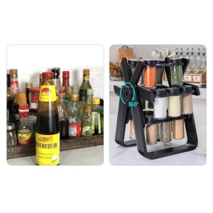 Suport Pentru Condimente Rotativ, Flippy, Multifunctional, Pivotant 360°, Portabil, Usor de Montat, 34x23 cm, ABS/Sticla, Negru - Img 14