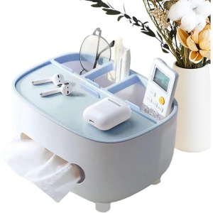 Suport pentru Servetele, Flippy, Cutie Multifunctionala, Design Minimalist, ABS, cu Suport pentru Obiectele Personale, pentru Birou, 21x12x12 cm, Albastru - Img 3