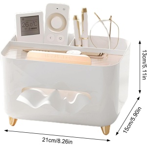 Suport pentru Servetele, Flippy, Cutie Multifunctionala, Design Minimalist, ABS, cu Suport pentru Obiectele Personale, pentru Birou, 21x15x13 cm, Alb - Img 3