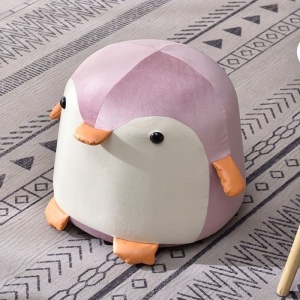 Taburet Pentru Copii, Flippy, Cadru din Lemn Masiv, 25 x 29 x 29 cm, Perna de Burete Elastica si Maner de Transport, in Forma de Pinguin, Roz - Img 8