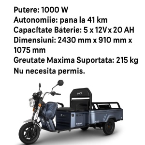 Triciclu Electric Voltarom, APT4, Fara Permis, viteza maxima 25 km pe ora, 1000W, autonomie pana la 41 km - Img 16
