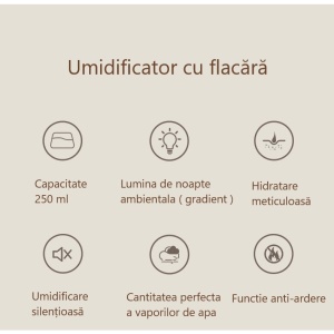 Umidificator de tip flacara, Flippy, cu aromaterapie, 7 culori, 250 ml, negru - Img 6