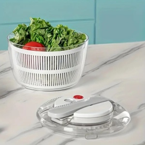 Uscator Manual pentru Salata si Verdeturi, Flippy, Plastic, 16x15x21 cm, Capacitate 3L, Alb - Img 3
