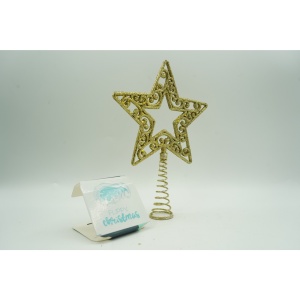Varf decorativ de brad, Auriu, in forma de Stea, decupata in centru, din Plastic/Metal, 14 cm x 19 cm, Interior/Exterior, Flippy - Img 3
