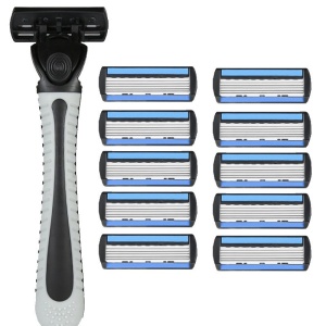 Aparat de Ras Manual, Flippy, din Otel Inoxidabil, Suport Lama + 10 Capete de Schimb Incluse, Cutie pentru Lame, Negru - Img 1
