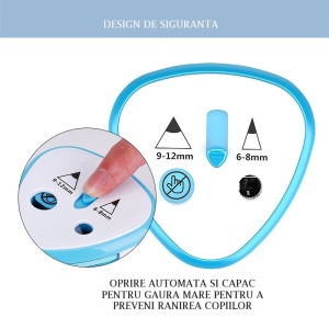 Ascutitoare Electrica cu 2 Gauri, Flippy, Gri, Baterii 4 x AA (neincluse), 7.5 x 7.5 x 7.5 cm, Albastru - Img 2