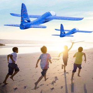 Avion planor din polistiren in punga , lungime 47 cm , cu lumini pe cap, Albastru , Flippy - Img 6