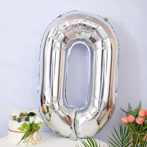 Balon din Folie Flippy, Cifra 0, 81 cm, Pentru Aer sau Heliu, Bulk, Argintiu - Img 3