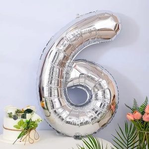 Balon din Folie Flippy, Cifra 6, 81 cm, Pentru Aer sau Heliu, Bulk, Argintiu - Img 2