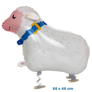Balon din Folie Metalizata, Flippy, Figurina Animata, Model Oaie, 66x46 cm, Ambalaj Individual, Pai Inclus, Umflare cu Aer sau Heliu, Alb - Img 2