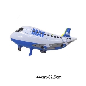 Balon din Folie Metalizata, Flippy, Figurina Avion, Tema Aeronava, 44x82.5 cm, Ambalaj Individual, Pai Inclus, Umflare cu Aer sau Heliu, Alb - Img 4