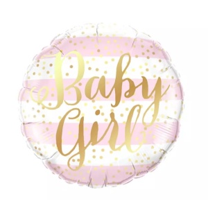 Balon din Folie Metalizata, Flippy, Figurina Cerc, Model Baby Girl, Tematica Gender Reveal, 45 cm, Ambalaj Individual, Pai Inclus, Umflare cu Aer sau Heliu, Roz - Img 2