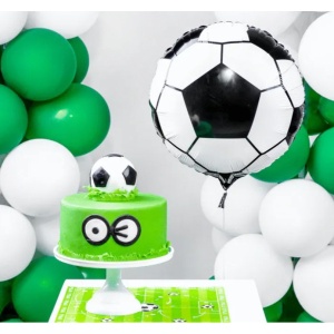 Balon din Folie Metalizata, Flippy, Figurina Cerc, Model Minge de Fotbal, Tematica Sport, 45 cm, Ambalaj Individual, Pai Inclus, Umflare cu Aer sau Heliu, Alb-Negru - Img 4