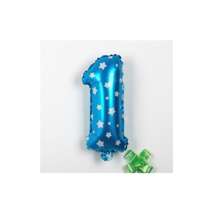 Balon din Folie Metalizata Flippy, Figurina Cifra, Imprimeu Stele, Tema Aniversare 80 cm, Ambalaj Individual, Pai inclus, Umflare cu Aer sau Heliu, Albastru, Cifra 1 - Img 5
