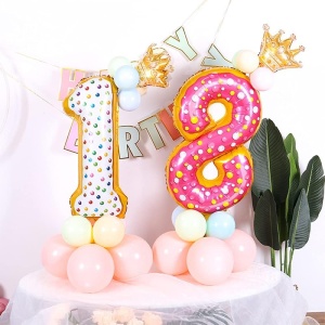 Balon din Folie Metalizata Flippy, Figurina Cifra, Model Candy, Tema Aniversare 100 cm, Ambalaj Individual, Pai inclus, Umflare cu Aer sau Heliu, Multicolor, Cifra 1 - Img 2
