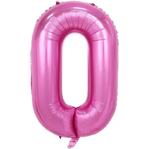 Balon din Folie Metalizata Flippy, Figurina Cifra si Coroana, Tema Aniversare 100 cm, Ambalaj Individual, Pai inclus, Umflare cu Aer sau Heliu, Roz, Cifra 0 - Img 3