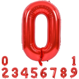 Balon din Folie Metalizata Flippy, Figurina Cifra, Tema Aniversare 100 cm, Ambalaj Individual, Pai inclus, Umflare cu Aer sau Heliu, Rosu, Cifra 0 - Img 3