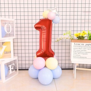 Balon din Folie Metalizata Flippy, Figurina Cifra, Tema Aniversare 100 cm, Ambalaj Individual, Pai inclus, Umflare cu Aer sau Heliu, Rosu, Cifra 1 - Img 4