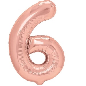 Balon din Folie Metalizata Flippy, Figurina Cifra, Tema Aniversare 100 cm, Ambalaj Individual, Pai inclus, Umflare cu Aer sau Heliu, Coral, Rose, Cifra 6 - Img 1