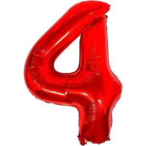 Balon din Folie Metalizata Flippy, Figurina Cifra, Tema Aniversare 100 cm, Ambalaj Individual, Pai inclus, Umflare cu Aer sau Heliu, Rosu, Cifra 4 - Img 1