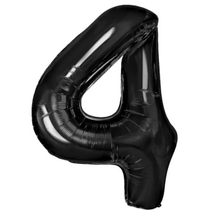 Balon din Folie Metalizata, Flippy, Figurina Cifra, Tema Aniversare 100 cm, Ambalaj Individual, Pai inclus, Umflare cu Aer sau Heliu, Negru, Cifra 4 - Img 1