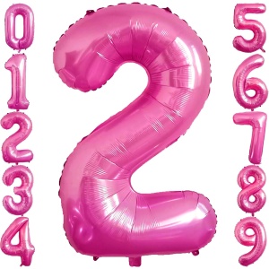 Balon din Folie Metalizata Flippy, Figurina Cifra, Tema Aniversare 40 cm, Ambalaj Individual, Pai inclus, Umflare cu Aer sau Heliu, Roz, Cifra 2 - Img 6