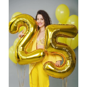 Balon din Folie Metalizata Flippy, Figurina Cifra, Tema Aniversare 40 cm, Ambalaj Individual, Pai inclus, Umflare cu Aer sau Heliu, Auriu, Cifra 5 - Img 7