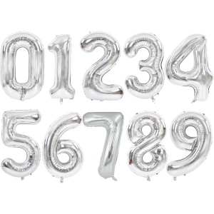 Balon din Folie Metalizata, Flippy, Figurina Cifra, Tema Aniversare 40 cm, Ambalaj Individual, Pai inclus, Umflare cu Aer sau Heliu, Argintiu, Cifra 0 - Img 2