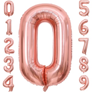 Balon din Folie Metalizata Flippy, Figurina Cifra, Tema Aniversare 40 cm, Ambalaj Individual, Pai inclus, Umflare cu Aer sau Heliu, Rose Gold, Cifra 0 - Img 9