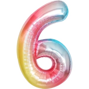 Balon din Folie Metalizata Flippy, Figurina Cifra, Tema Aniversare 40 cm, Ambalaj Individual, Pai inclus, Umflare cu Aer sau Heliu, Multicolor, Cifra 6 - Img 6