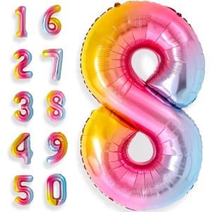 Balon din Folie Metalizata Flippy, Figurina Cifra, Tema Aniversare 40 cm, Ambalaj Individual, Pai inclus, Umflare cu Aer sau Heliu, Multicolor, Cifra 8 - Img 4