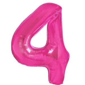 Balon din Folie Metalizata Flippy, Figurina Cifra, Tema Aniversare 40 cm, Ambalaj Individual, Pai inclus, Umflare cu Aer sau Heliu, Roz, Cifra 4 - Img 1