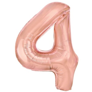 Balon din Folie Metalizata Flippy, Figurina Cifra, Tema Aniversare 40 cm, Ambalaj Individual, Pai inclus, Umflare cu Aer sau Heliu, Rose Gold, Cifra 4 - Img 1