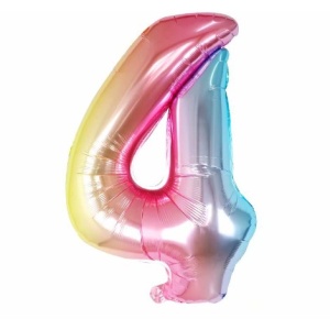 Balon din Folie Metalizata Flippy, Figurina Cifra, Tema Aniversare 40 cm, Ambalaj Individual, Pai inclus, Umflare cu Aer sau Heliu, Multicolor, Cifra 4 - Img 1