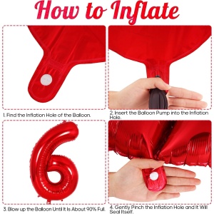 Balon din Folie Metalizata Flippy, Figurina Cifra, Tema Aniversare 80 cm, Ambalaj Individual, Pai inclus, Umflare cu Aer sau Heliu, Rosu, Cifra 6 - Img 3