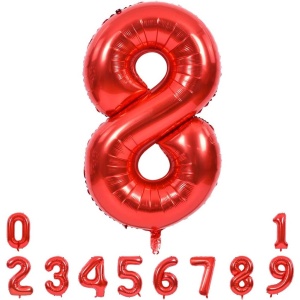 Balon din Folie Metalizata Flippy, Figurina Cifra, Tema Aniversare 80 cm, Ambalaj Individual, Pai inclus, Umflare cu Aer sau Heliu, Rosu, Cifra 8 - Img 7