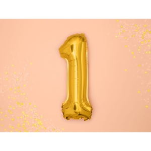 Balon din Folie Metalizata Flippy, Figurina Cifra, Tema Aniversare 80 cm, Ambalaj Individual, Pai inclus, Umflare cu Aer sau Heliu, Auriu, Cifra 1 - Img 3
