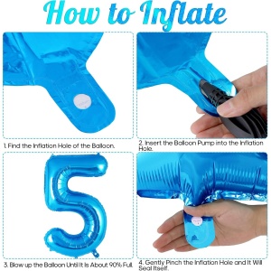 Balon din Folie Metalizata, Flippy, Figurina Cifra, Tema Aniversare 80 cm, Ambalaj Individual, Pai inclus, Umflare cu Aer sau Heliu, Albastru, Cifra 5 - Img 3